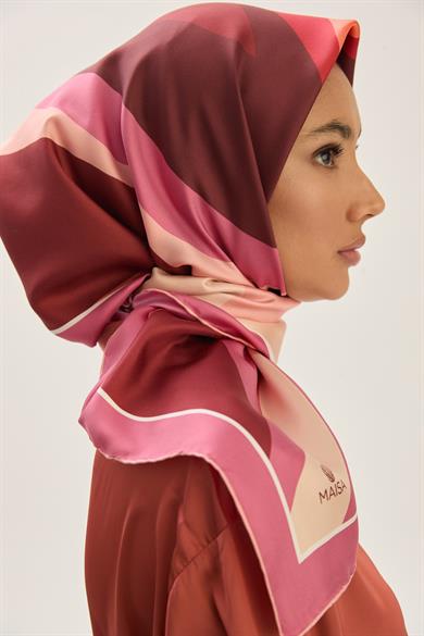 LALE TİVİL İPEK EŞARP 90*90 CM - GÜL KURUSU