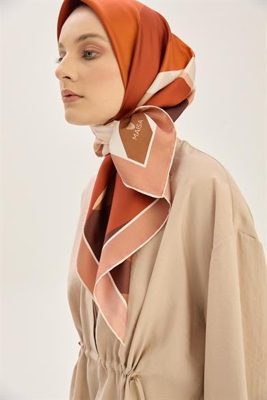 LALE TİVİL İPEK EŞARP 90*90 CM - KAHVERENGİ