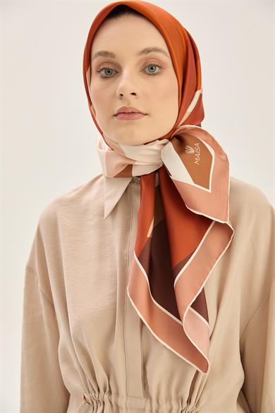 LALE TİVİL İPEK EŞARP 90*90 CM - KAHVERENGİ