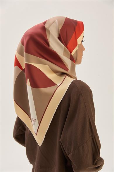 LALE TİVİL İPEK EŞARP 90*90 CM - KIRMIZI