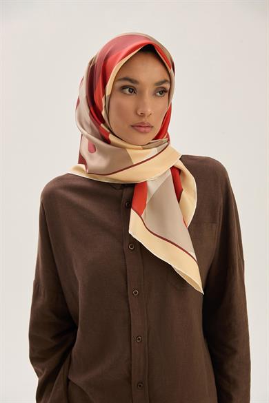 LALE TİVİL İPEK EŞARP 90*90 CM - KIRMIZI