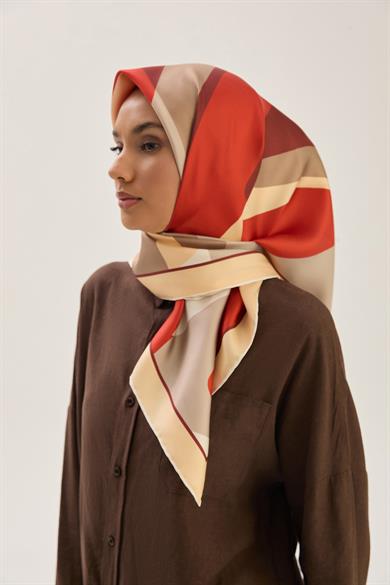 LALE TİVİL İPEK EŞARP 90*90 CM - KIRMIZI