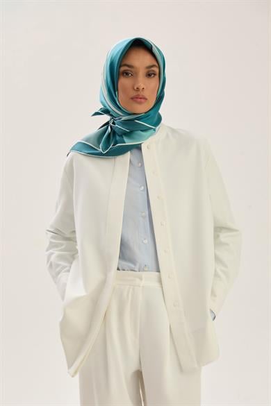 LALE TİVİL İPEK EŞARP 90*90 CM - PETROL MAVİ