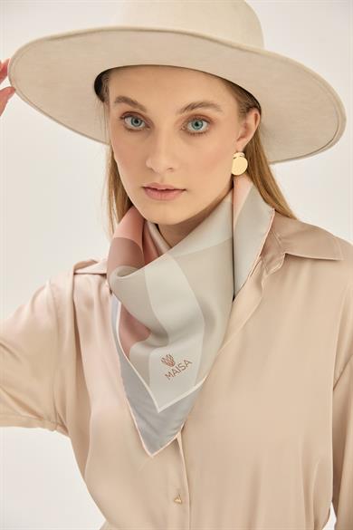 LALE TİVİL İPEK EŞARP 90*90 CM - PUDRA PEMBE