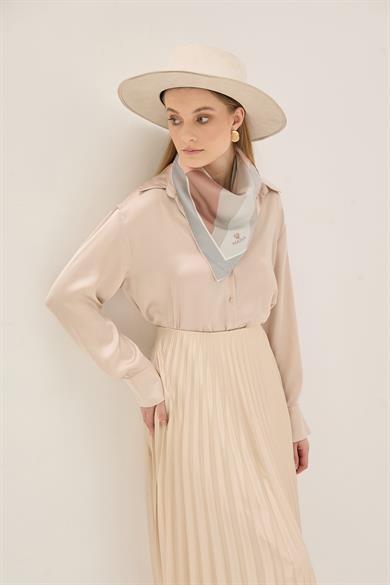 LALE TİVİL İPEK EŞARP 90*90 CM - PUDRA PEMBE