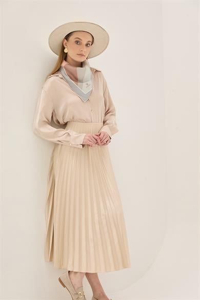 LALE TİVİL İPEK EŞARP 90*90 CM - PUDRA PEMBE