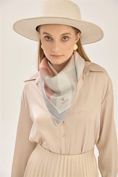 LALE TİVİL İPEK EŞARP 90*90 CM - PUDRA PEMBE