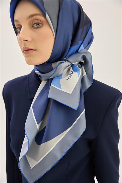 LALE TİVİL İPEK EŞARP 90*90 CM - SAKS