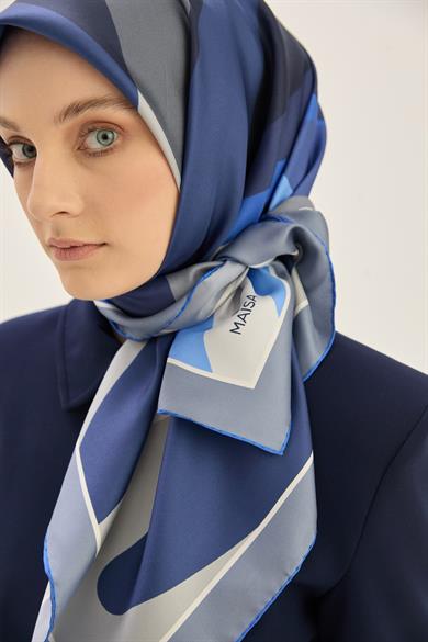 LALE TİVİL İPEK EŞARP 90*90 CM - SAKS