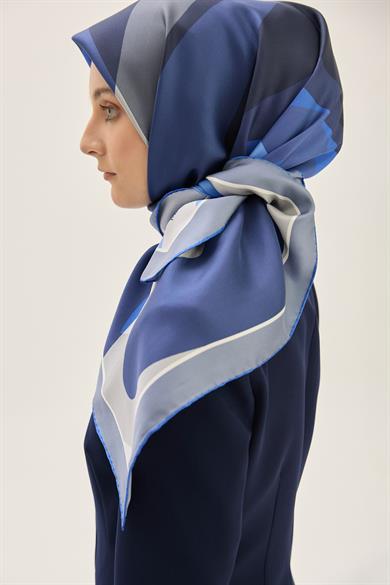 LALE TİVİL İPEK EŞARP 90*90 CM - SAKS