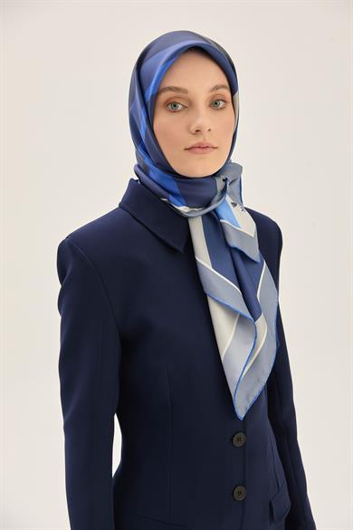 LALE TİVİL İPEK EŞARP 90*90 CM - SAKS