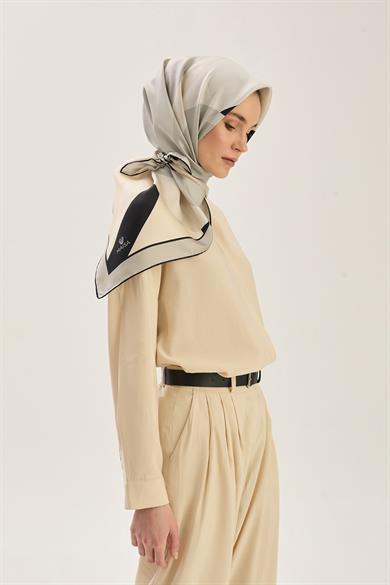 LALE TİVİL İPEK EŞARP 90*90 CM - SİYAH