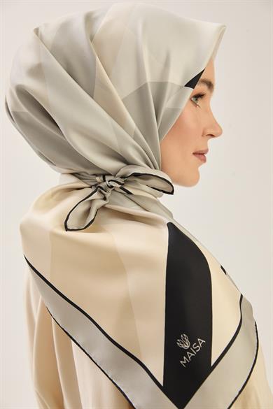 LALE TİVİL İPEK EŞARP 90*90 CM - SİYAH