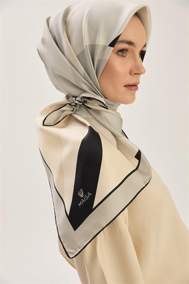 LALE TİVİL İPEK EŞARP 90*90 CM - SİYAH