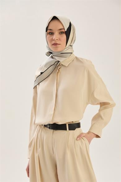 LALE TİVİL İPEK EŞARP 90*90 CM - SİYAH