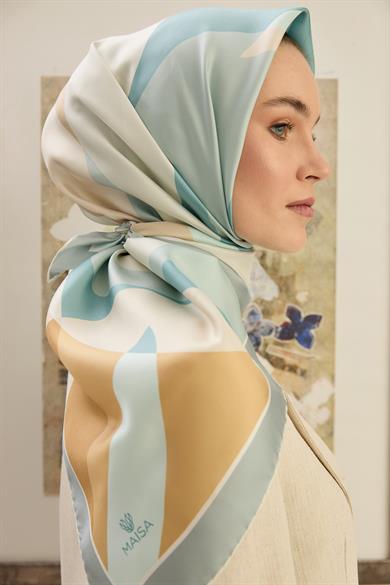 LALE TİVİL İPEK EŞARP 90*90 CM - TURKUAZ