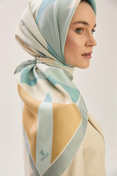 LALE TİVİL İPEK EŞARP 90*90 CM - TURKUAZ