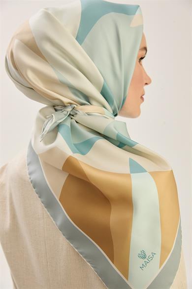 LALE TİVİL İPEK EŞARP 90*90 CM - TURKUAZ