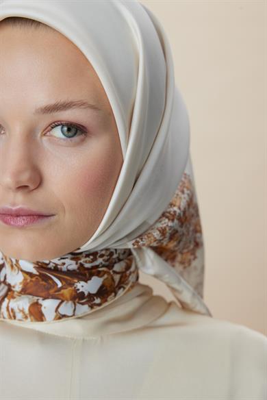 LARİN TİVİL İPEK EŞARP 90*90 CM - BEJ