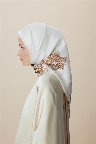 LARİN TİVİL İPEK EŞARP 90*90 CM - BEJ