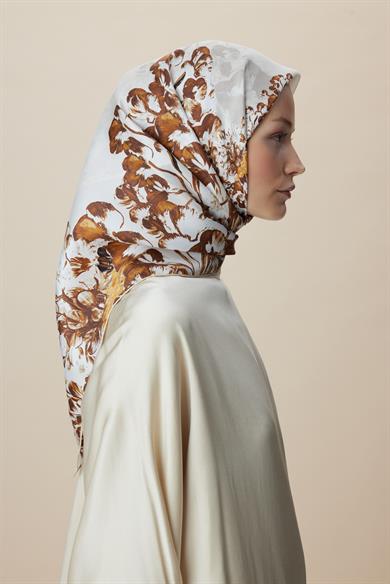 LARİN TİVİL İPEK EŞARP 90*90 CM - BEJ