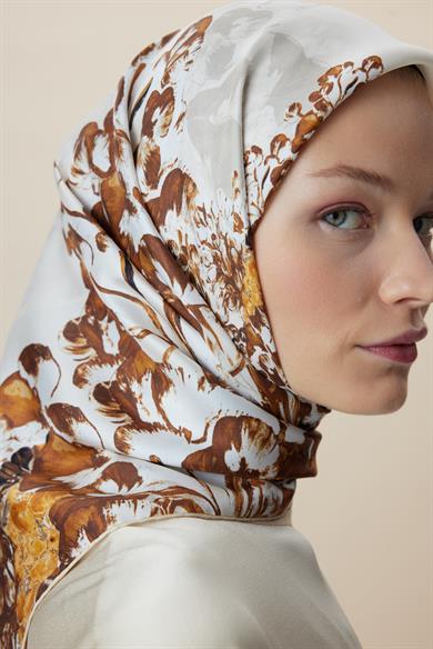 LARİN TİVİL İPEK EŞARP 90*90 CM - BEJ