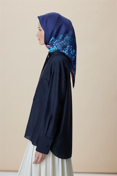 LARİN TİVİL İPEK EŞARP 90*90 CM - LACİVERT