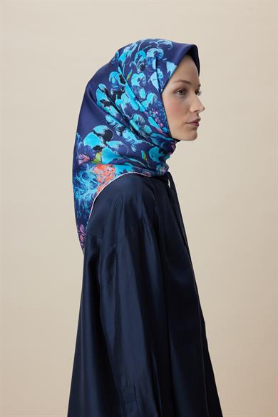 LARİN TİVİL İPEK EŞARP 90*90 CM - LACİVERT
