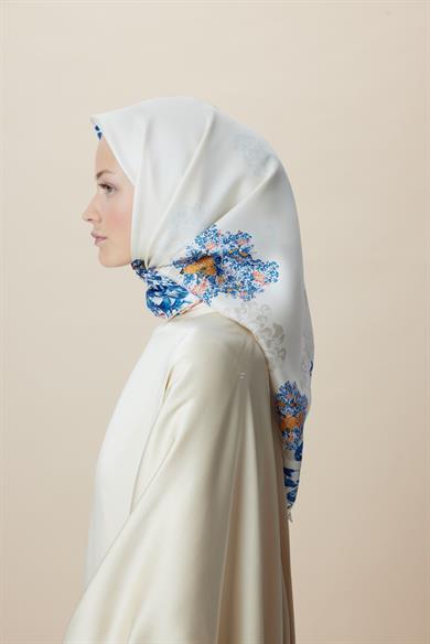 LARİN TİVİL İPEK EŞARP 90*90 CM - MAVİ