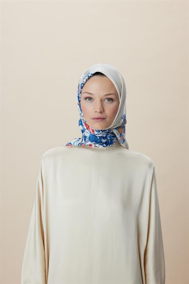LARİN TİVİL İPEK EŞARP 90*90 CM - MAVİ