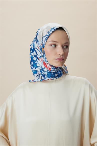 LARİN TİVİL İPEK EŞARP 90*90 CM - MAVİ