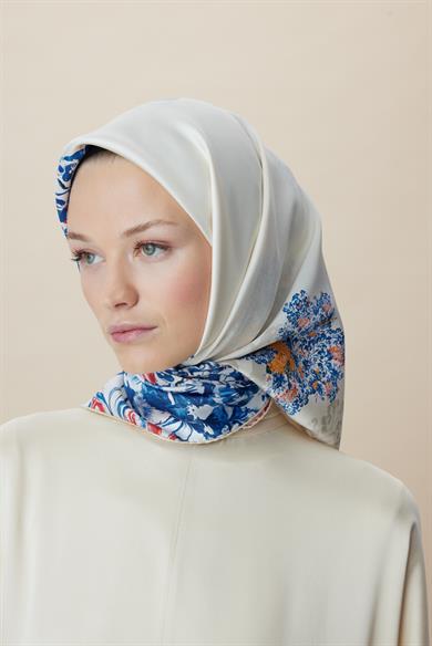 LARİN TİVİL İPEK EŞARP 90*90 CM - MAVİ