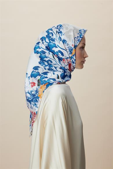 LARİN TİVİL İPEK EŞARP 90*90 CM - MAVİ