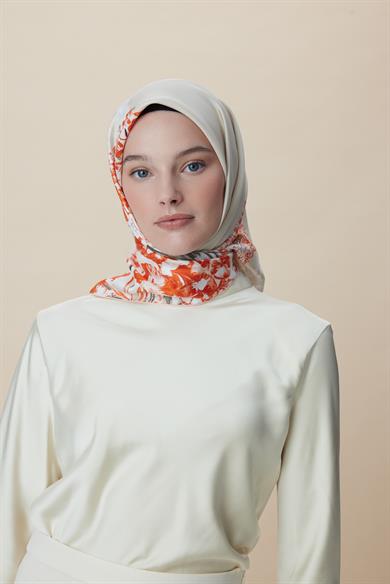 LARİN TİVİL İPEK EŞARP 90*90 CM - MERCAN