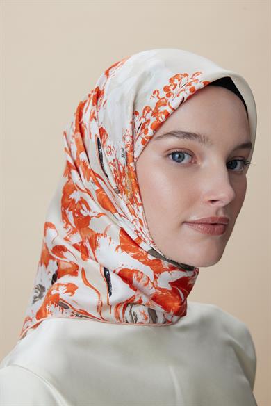 LARİN TİVİL İPEK EŞARP 90*90 CM - MERCAN