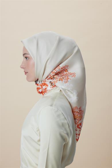 LARİN TİVİL İPEK EŞARP 90*90 CM - MERCAN