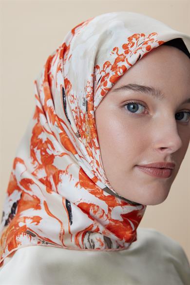 LARİN TİVİL İPEK EŞARP 90*90 CM - MERCAN