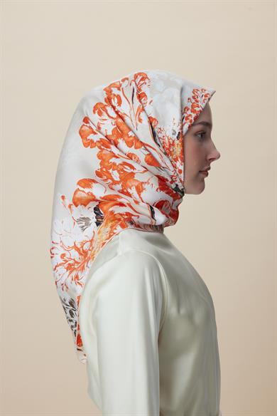 LARİN TİVİL İPEK EŞARP 90*90 CM - MERCAN