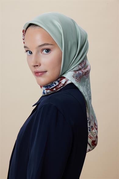 LARİN TİVİL İPEK EŞARP 90*90 CM - NİL YEŞİLİ