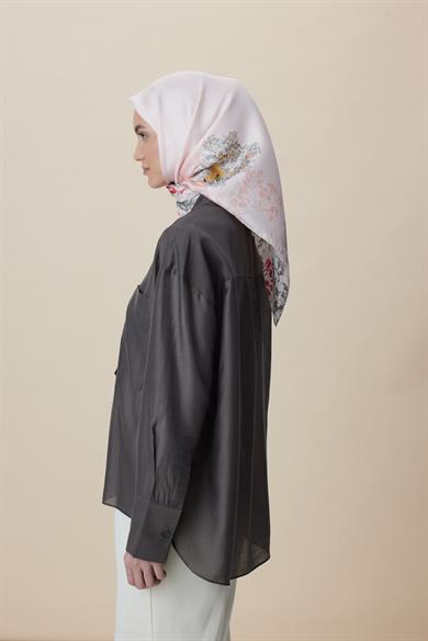 LARİN TİVİL İPEK EŞARP 90*90 CM - PUDRA PEMBE