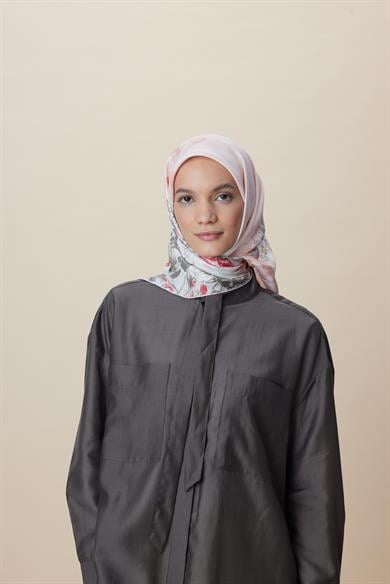 LARİN TİVİL İPEK EŞARP 90*90 CM - PUDRA PEMBE