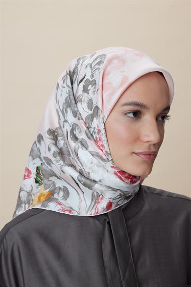 LARİN TİVİL İPEK EŞARP 90*90 CM - PUDRA PEMBE