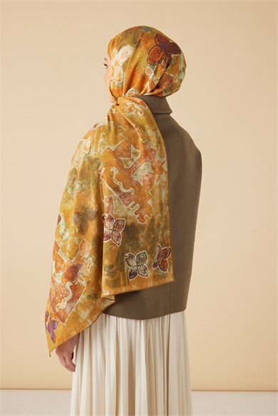 LATİF YÜN MODAL ŞAL 70*200 CM - HARDAL