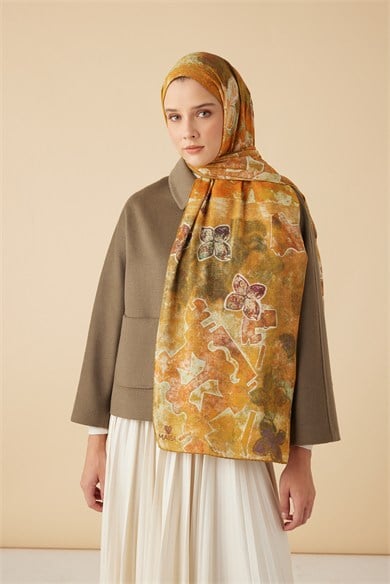LATİF YÜN MODAL ŞAL 70*200 CM - HARDAL