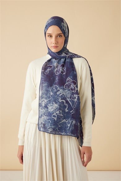 LATİF YÜN MODAL ŞAL 70*200 CM - MAVİ