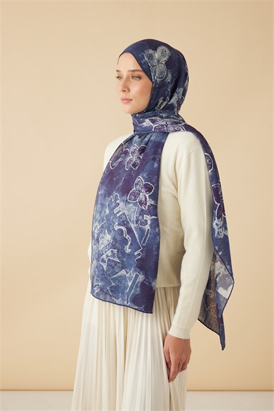 LATİF YÜN MODAL ŞAL 70*200 CM - MAVİ
