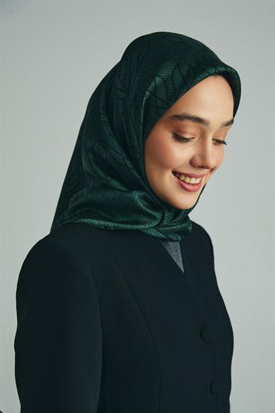 LAVİ TİVİL İPEK EŞARP 90*90 CM - KOYU YEŞİL