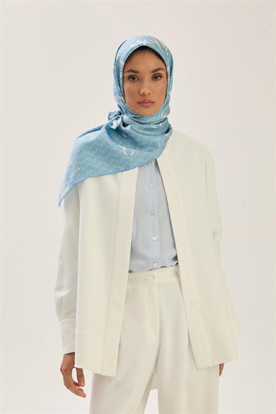 LAVİ TİVİL İPEK EŞARP 90*90 CM - MAVİ