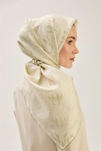 LAVİ TİVİL İPEK EŞARP 90*90 CM - YAĞ YEŞİLİ