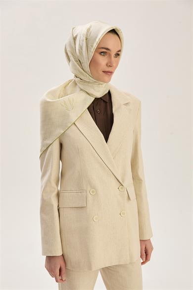 LAVİ TİVİL İPEK EŞARP 90*90 CM - YAĞ YEŞİLİ